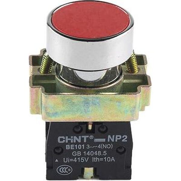 Chint NP2BA42 Painonappi 22mm, 1 NC, metallinen, punainen 573890
