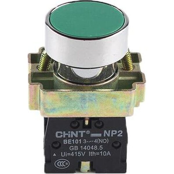 Chint NP2BA31 Painonappi 22mm, 1 NO, metallinen, vihreä 573956